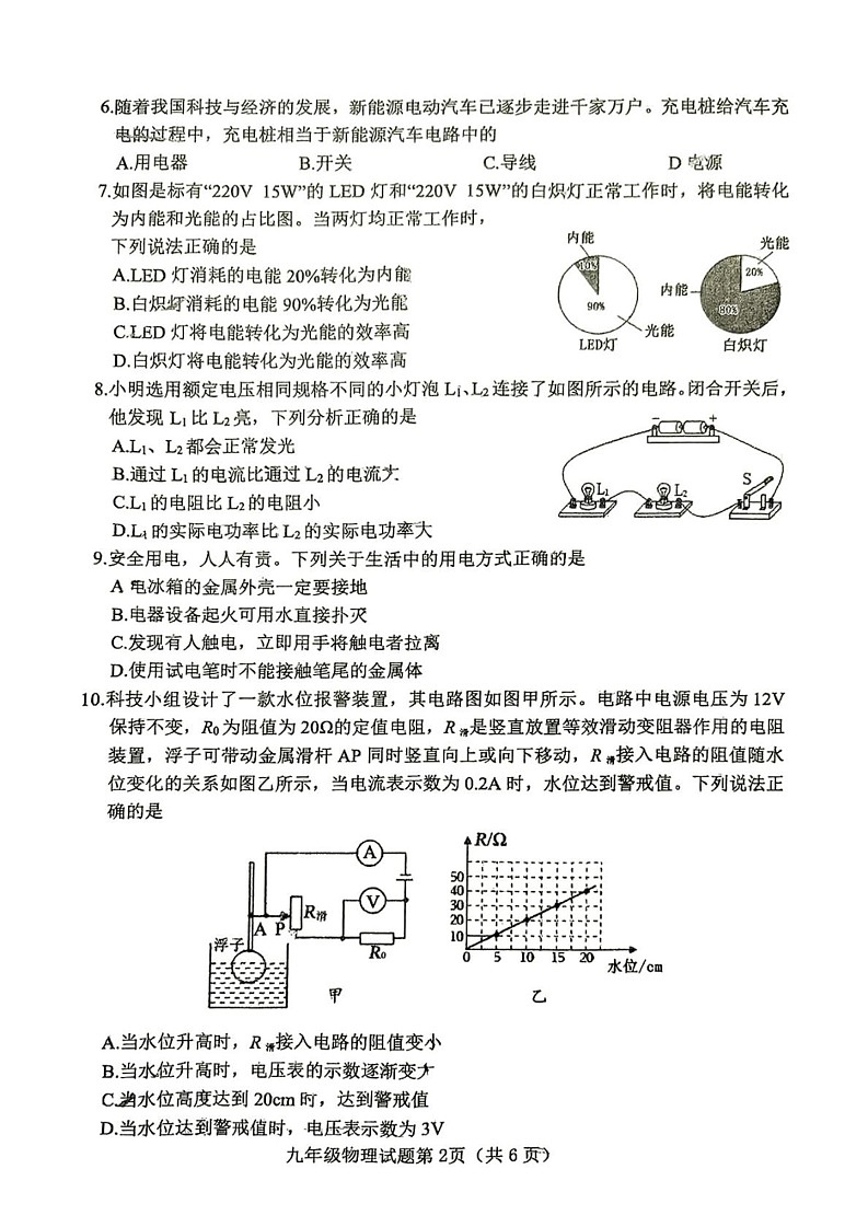山西省晋中市榆次区2024-2025学年上学期期末九年级物理试卷第2页