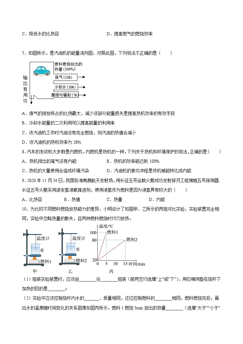 （人教版）九年级物理同步课后巩固练习14.2热机的效率（原卷版）第3页