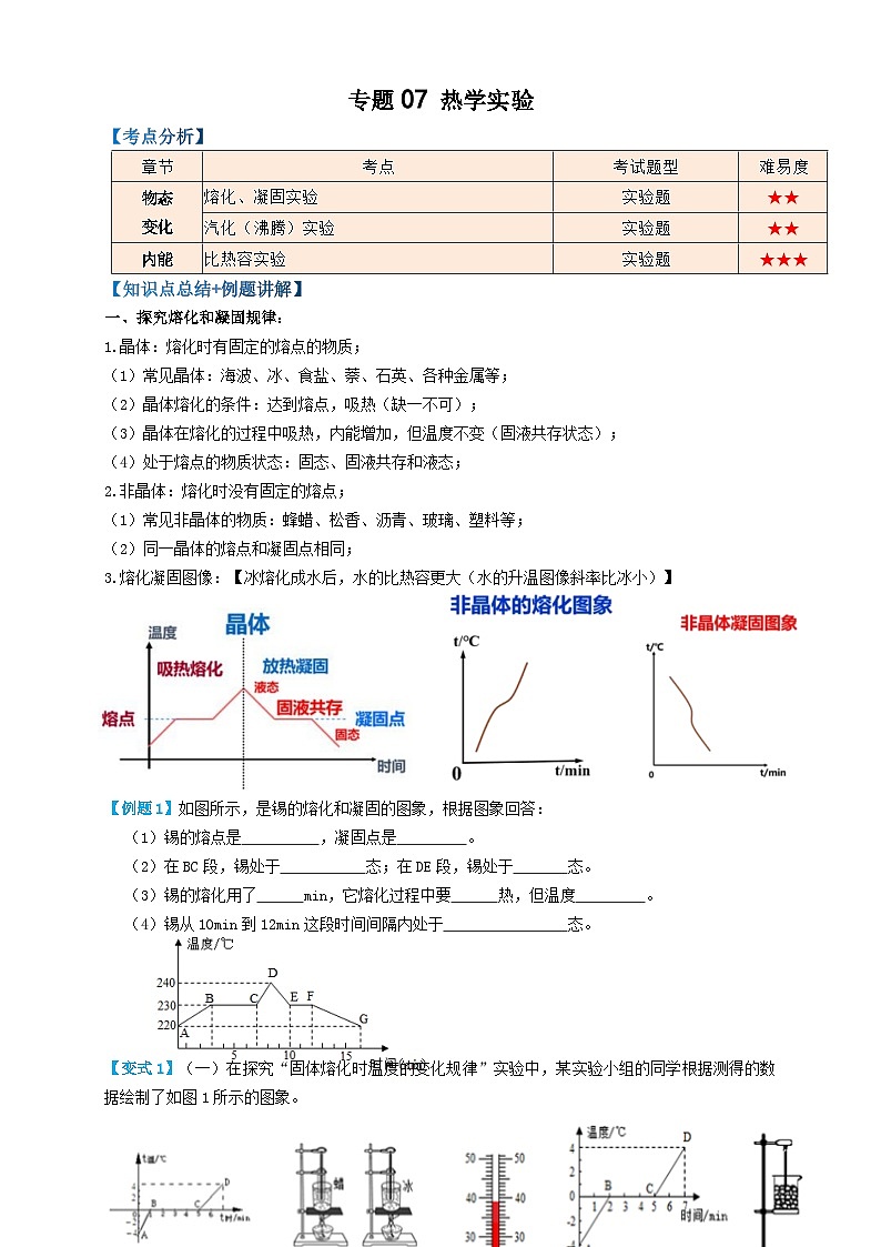 中考物理一轮复习考点精讲+过关练习专题07热学实验 （原卷版）第1页