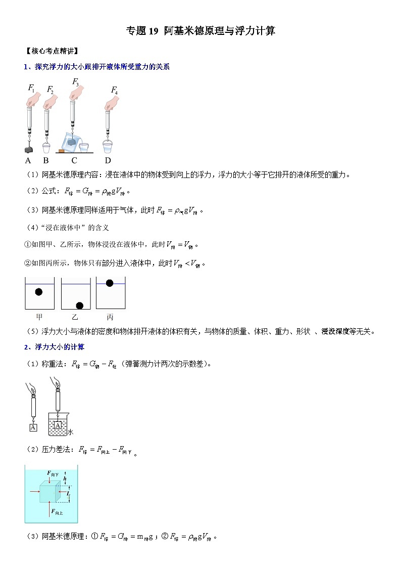 中考物理二轮复习考点精讲精练专题19 阿基米德原理与浮力计算（原卷版）第1页