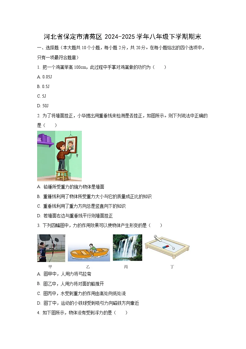 河北省保定市清苑区2024-2025学年八年级下学期期末物理试卷（学生版）第1页