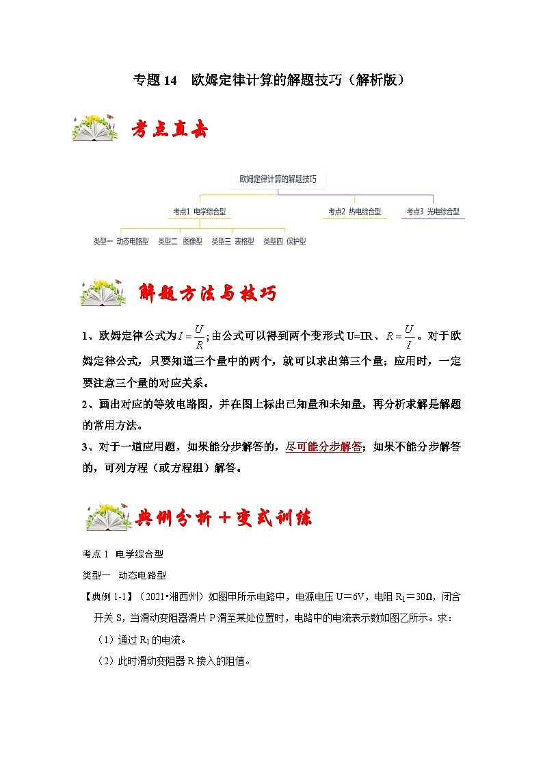 （人教版）九年级上册期末复习练习专题14  欧姆定律计算的解题技巧（解析版）第1页