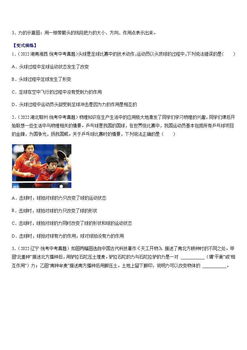 中考物理二轮热点题型归纳与变式演练专题09 力、重力、弹力、摩擦力（原卷版）第2页