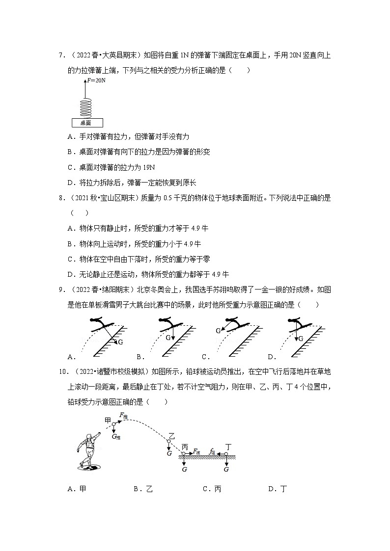 （人教版）八年级物理下册第七章《力》单元测试卷（提升卷）（原卷版）第3页