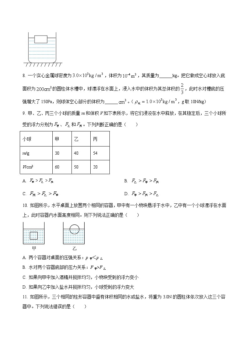中考物理二轮复习压轴题精练专题03 选择填空题里的浮力（含压强）综合计算问题（原卷版） 第3页