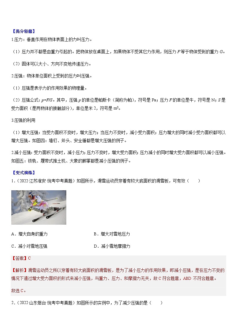 中考物理二轮复习题型归纳与变式演练专题11 压强（解析版）第2页