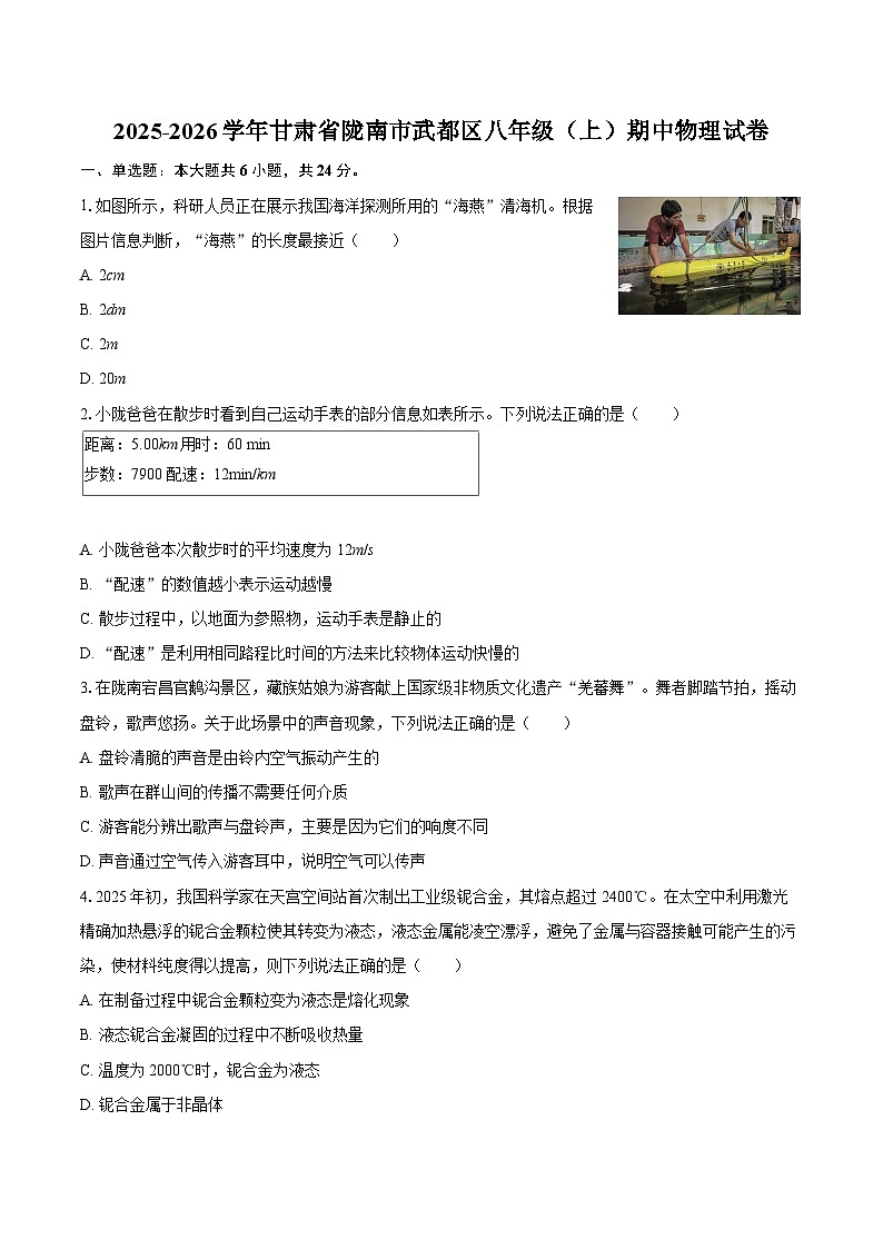 2025-2026学年甘肃省陇南市武都区八年级（上）期中物理试卷-自定义类型第1页