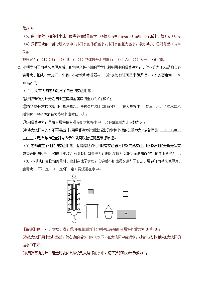 中考物理二轮复习专项突破练习实验13 探究浮力的大小与排开液体所受重力的关系（解析版）第3页