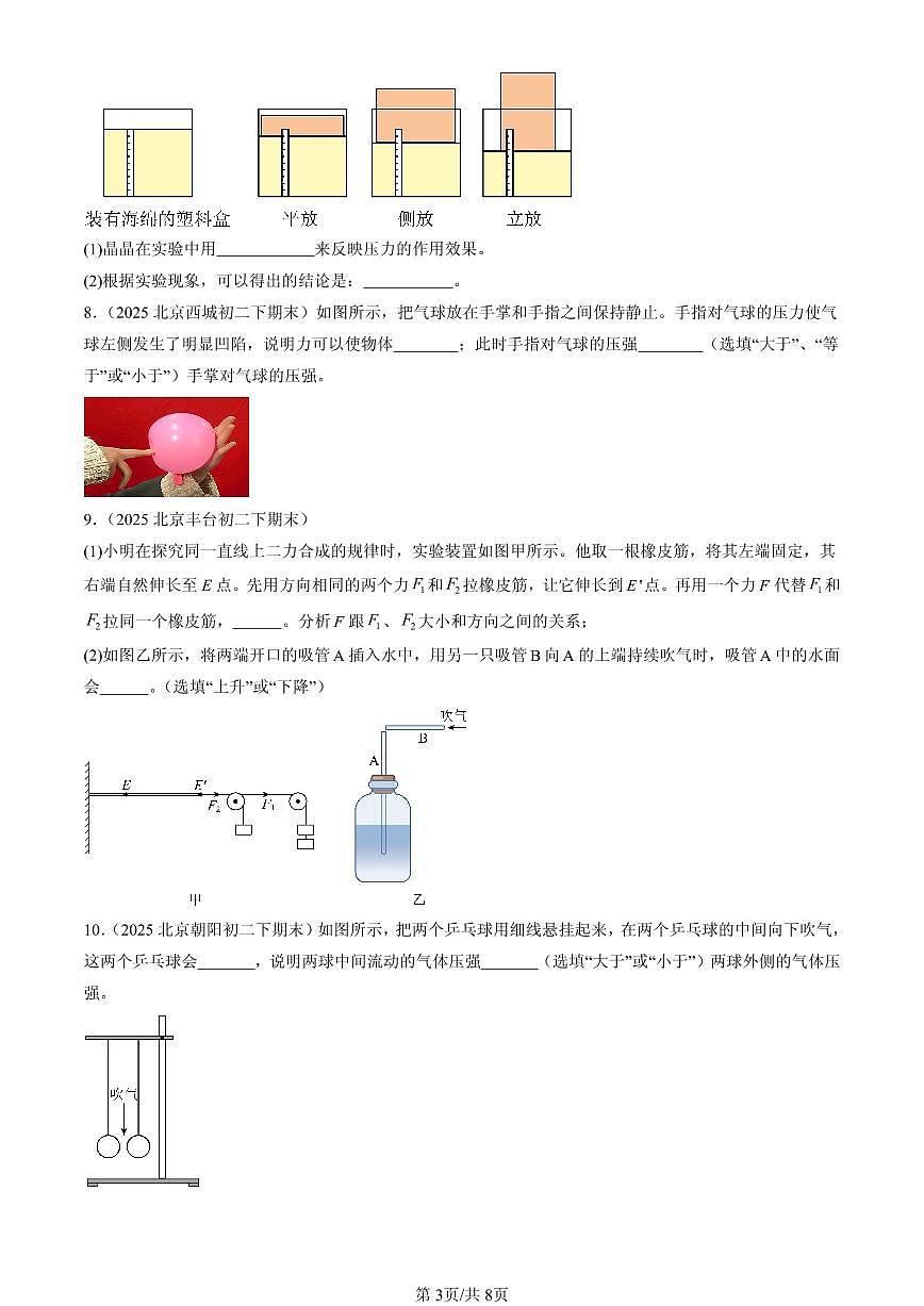 2025北京初二（下）期末物理汇编：压强与浮力章节综合（京改版）（填空题）第3页