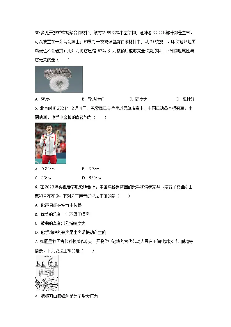 山东省滨州市博兴县2024-2025学年九年级下学期期中考试物理试卷（学生版）第2页