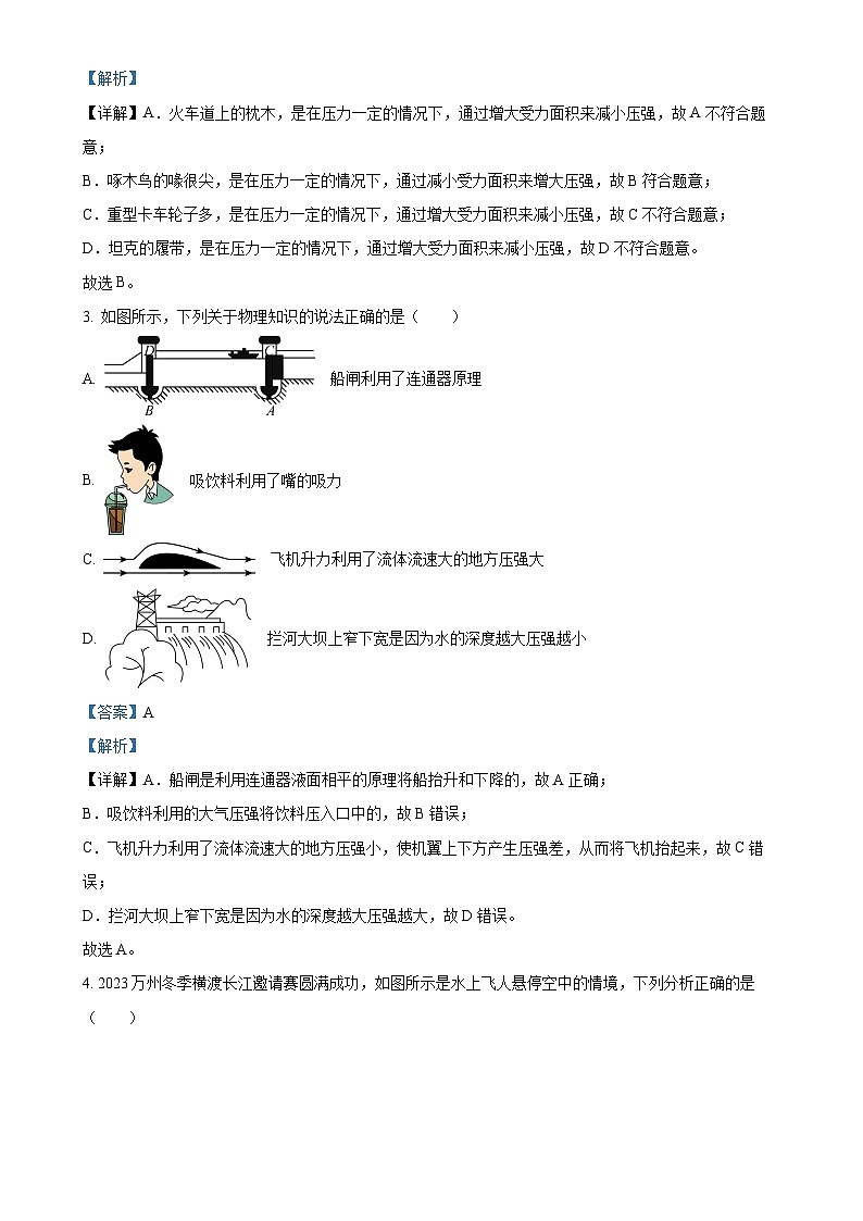 福建省厦门市槟榔中学八年级下学期4月月考物理试卷（解析版）-A4第2页