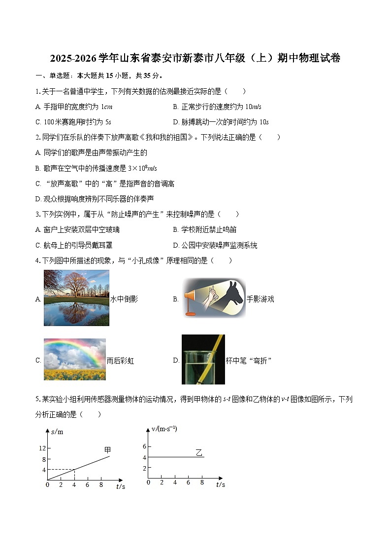 2025-2026学年山东省泰安市新泰市八年级（上）期中物理试卷-自定义类型第1页