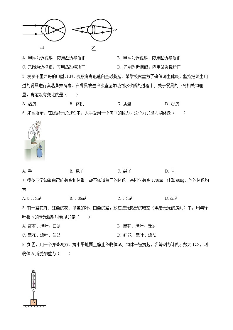福建省厦门市思明区八年级上学期期末考试物理试题（原卷版）-A4第2页