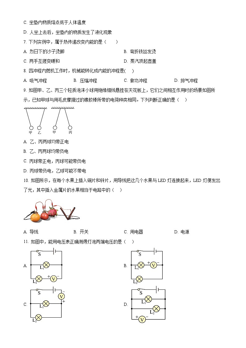 福建省漳州市华安县九年级上学期11月期中物理试题（原卷版）-A4第2页