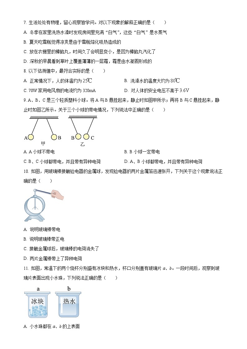 福建省漳州市诏安片区九年级上学期期中考试物理试题（原卷版）-A4第2页