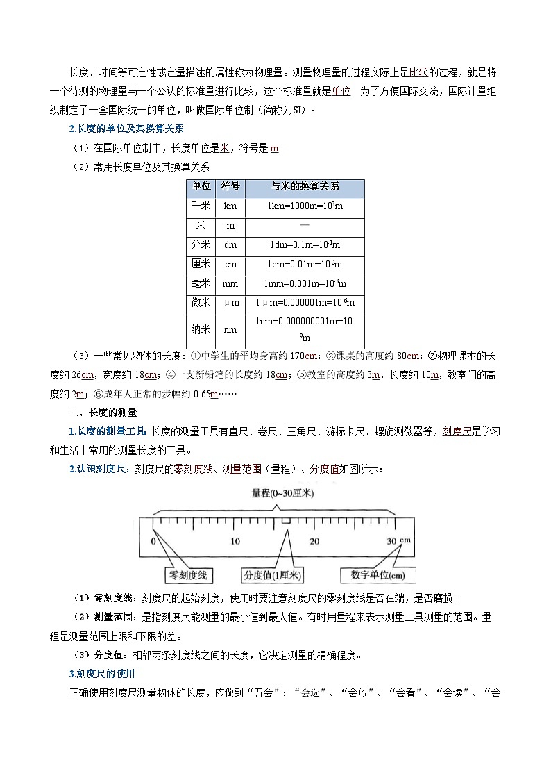 第一章 机械运动（知识清单）初中物理人教版（2024）八年级上册 （答案版）第2页