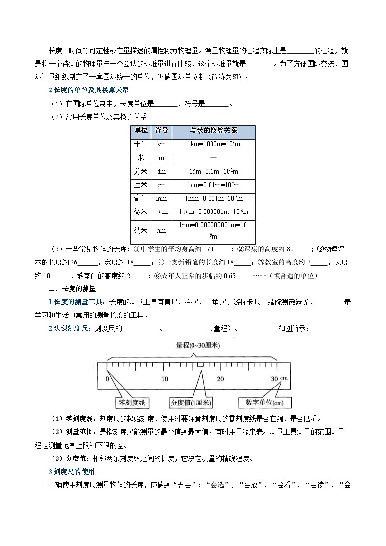 第一章 机械运动（知识清单）初中物理人教版（2024）八年级上册 （挖空版）第2页