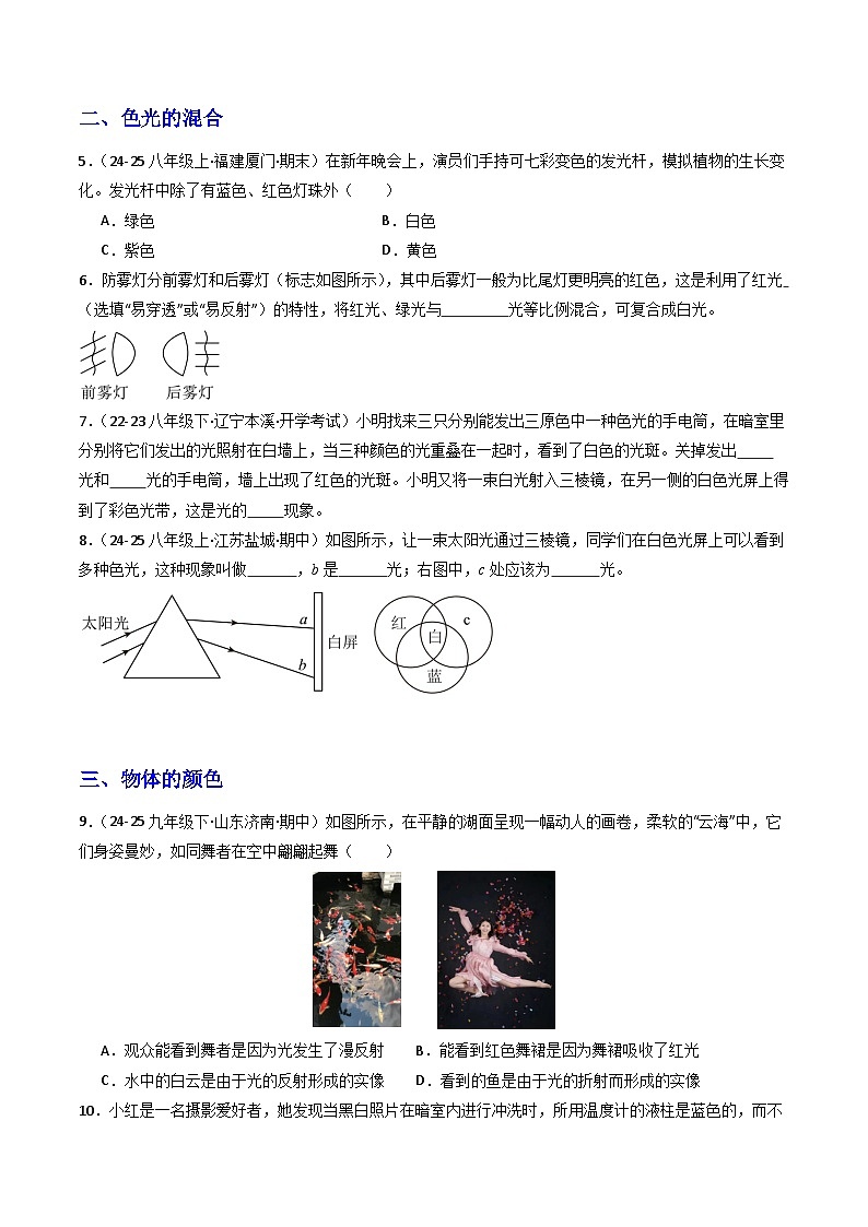 第5节   光的色散（分层作业）初中物理人教版（2024）八年级上册（原卷版）第3页