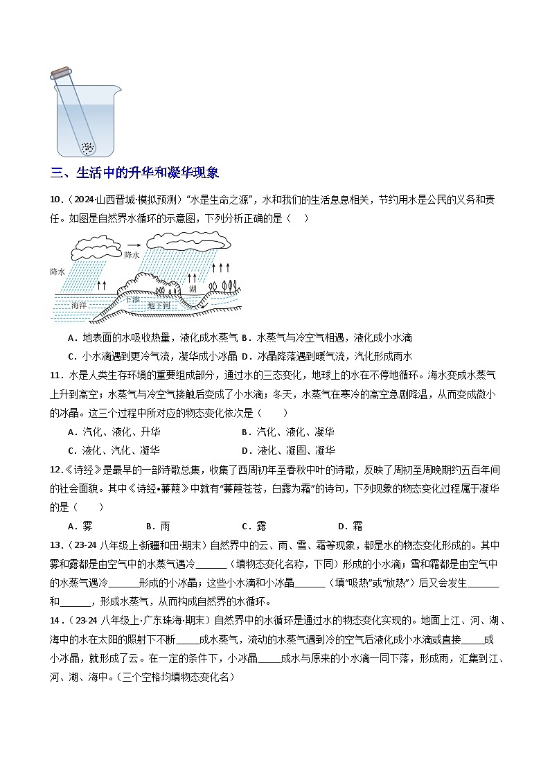 第4节  升华和凝华（分层作业）初中物理人教版（2024）八年级上册  第三章 物态变化（原卷版）第3页