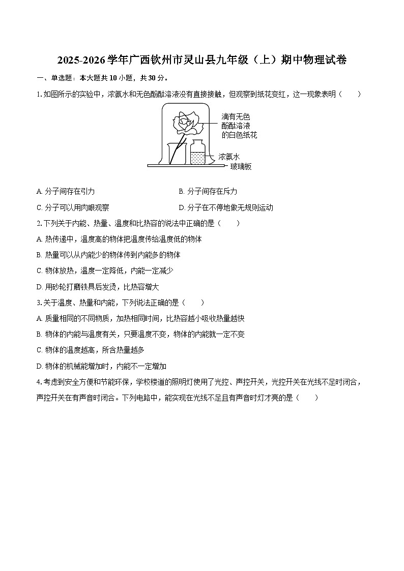 2025-2026学年广西钦州市灵山县九年级（上）期中物理试卷-自定义类型第1页