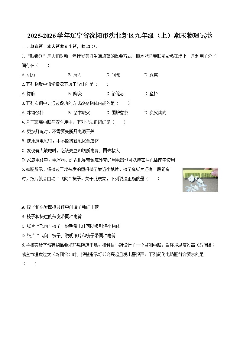 2025-2026学年辽宁省沈阳市沈北新区九年级（上）期末物理试卷-自定义类型第1页