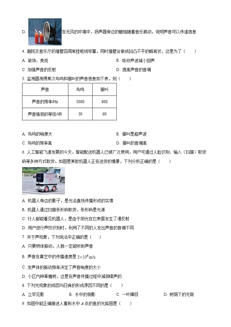 福建省泉州市泉州科技中学八年级上学期期中考试物理试题（原卷版）-A4第2页