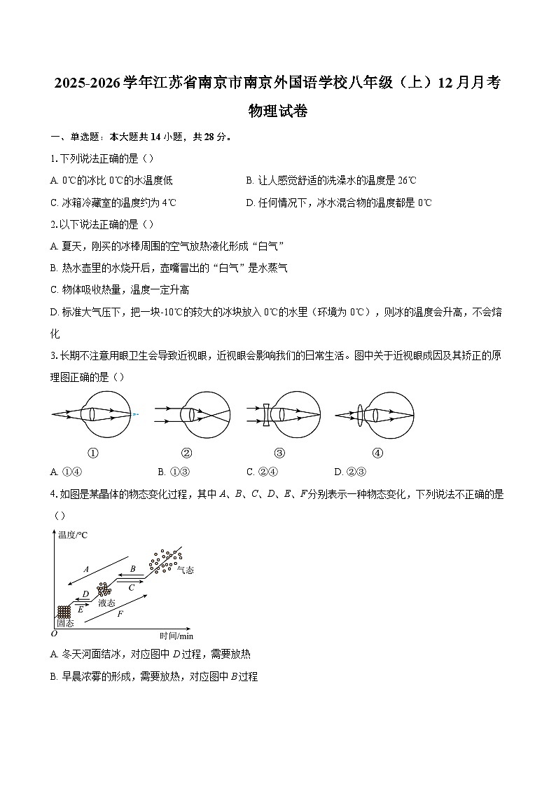 2025-2026学年江苏省南京市南京外国语学校八年级（上）12月月考物理试卷-自定义类型第1页
