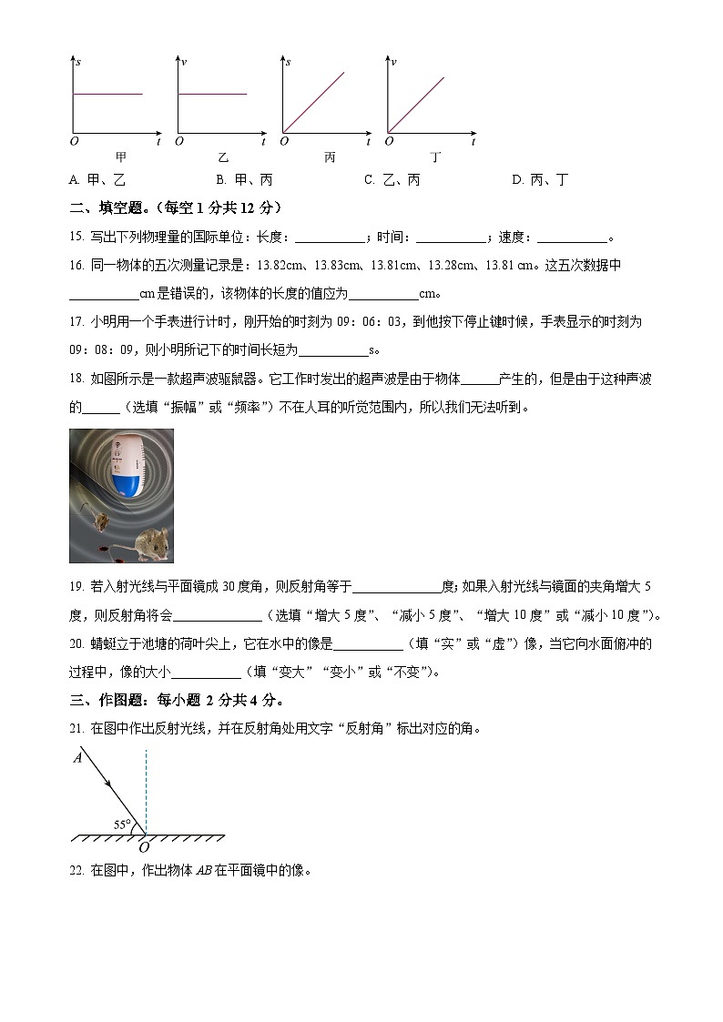福建省龙岩市上杭县农村片区八年级上学期期中考试物理试题（原卷版）-A4第3页