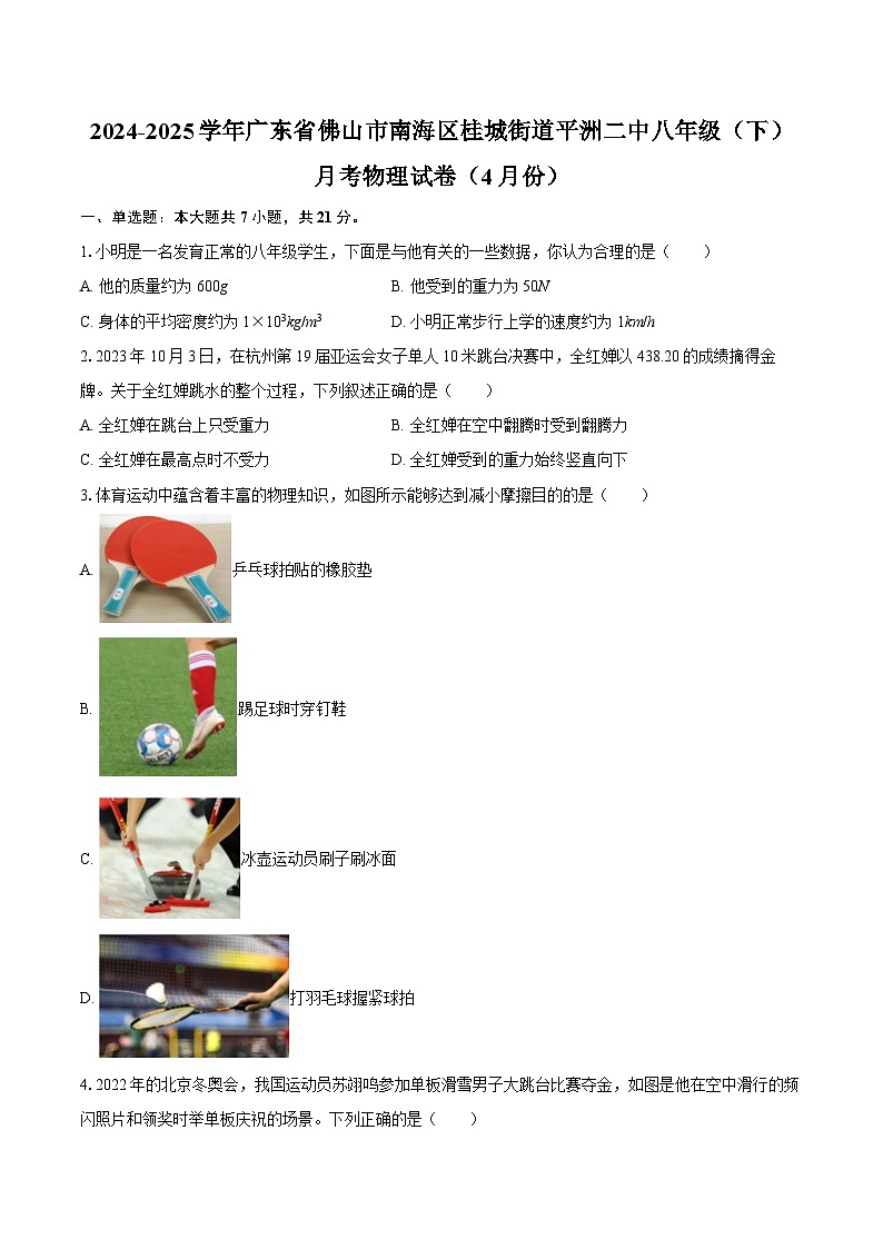 2024-2025学年广东省佛山市南海区桂城街道平洲二中八年级（下）月考物理试卷（4月份）-自定义类型第1页