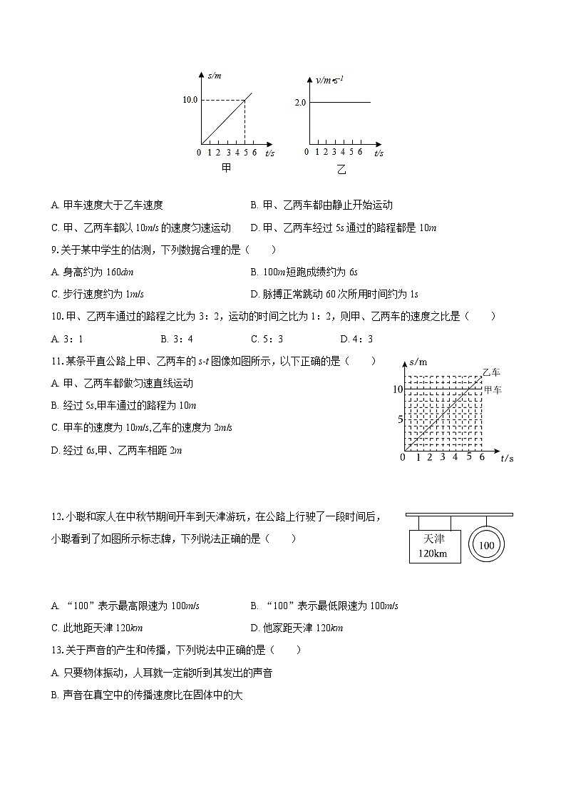 2025-2026学年山东省枣庄市薛城区舜耕中学八年级（上）月考物理试卷（10月份）-自定义类型第2页