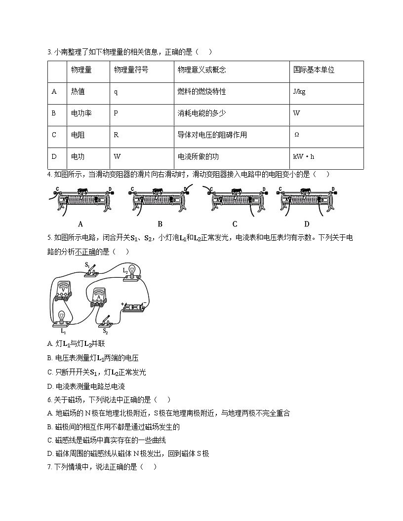辽宁省哈尔滨市南岗区2025-2026学年九年级期末物理试卷第2页