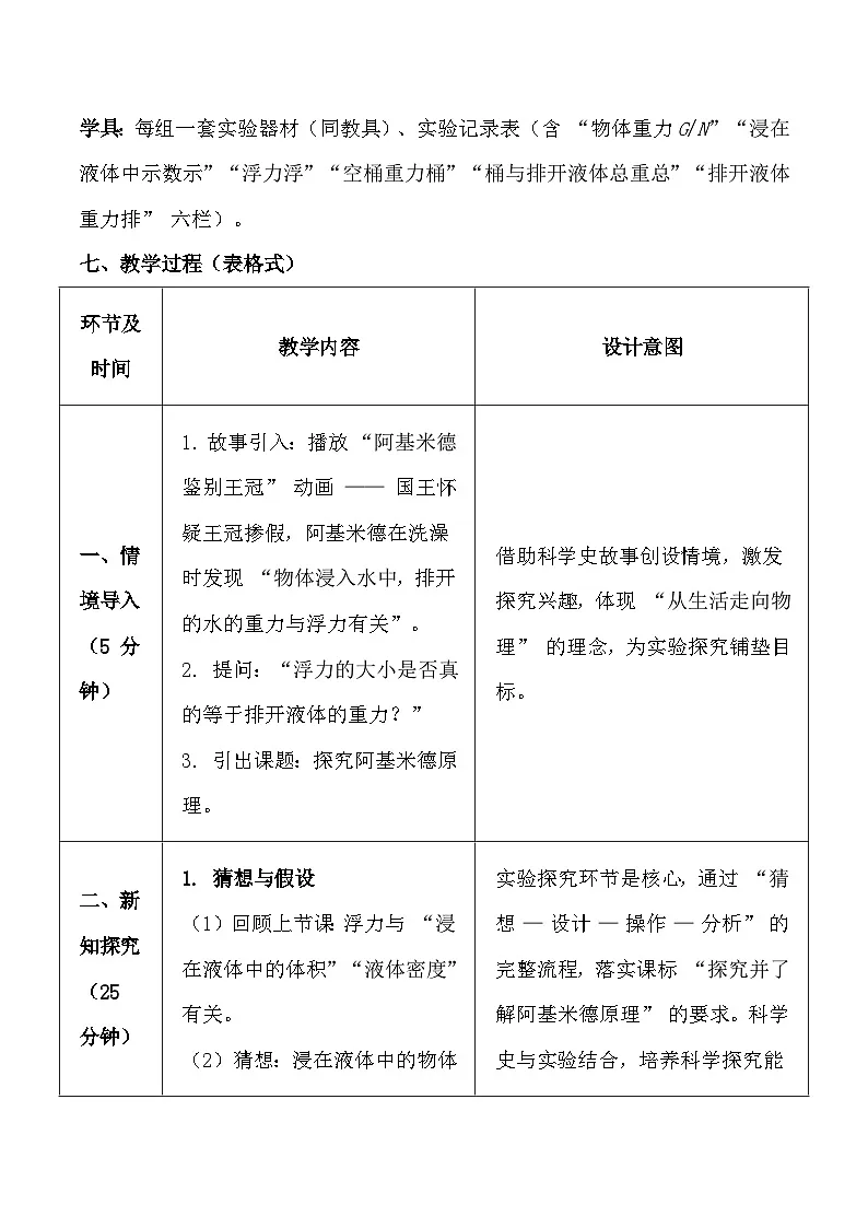 人教版（2024）八年级下册物理第十章第二节《阿基米德原理》教案第3页