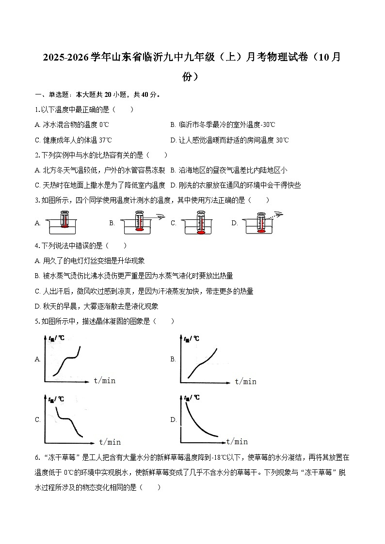 2025-2026学年山东省临沂九中九年级（上）月考物理试卷（10月份）-自定义类型第1页