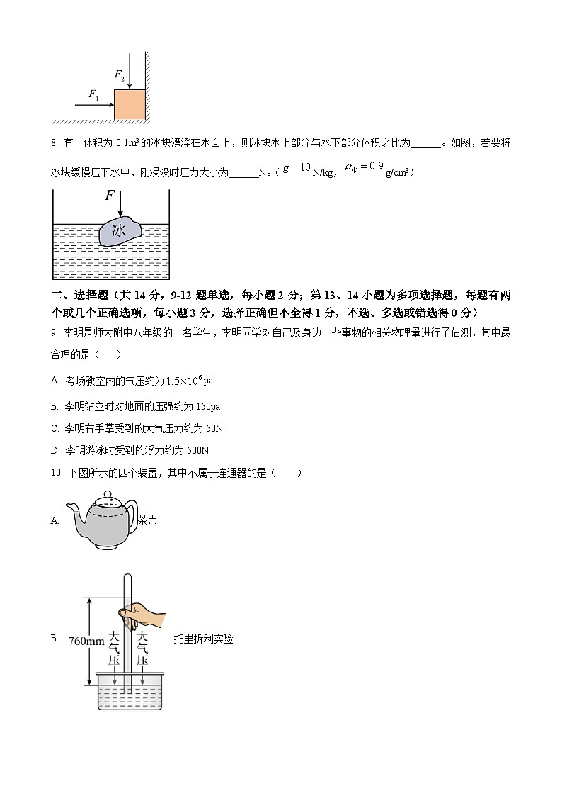 江西省南昌市红谷滩区江西师范大学附属中学红谷滩区滨江分校2024-2025学年八年级下学期期末 物理试题第2页