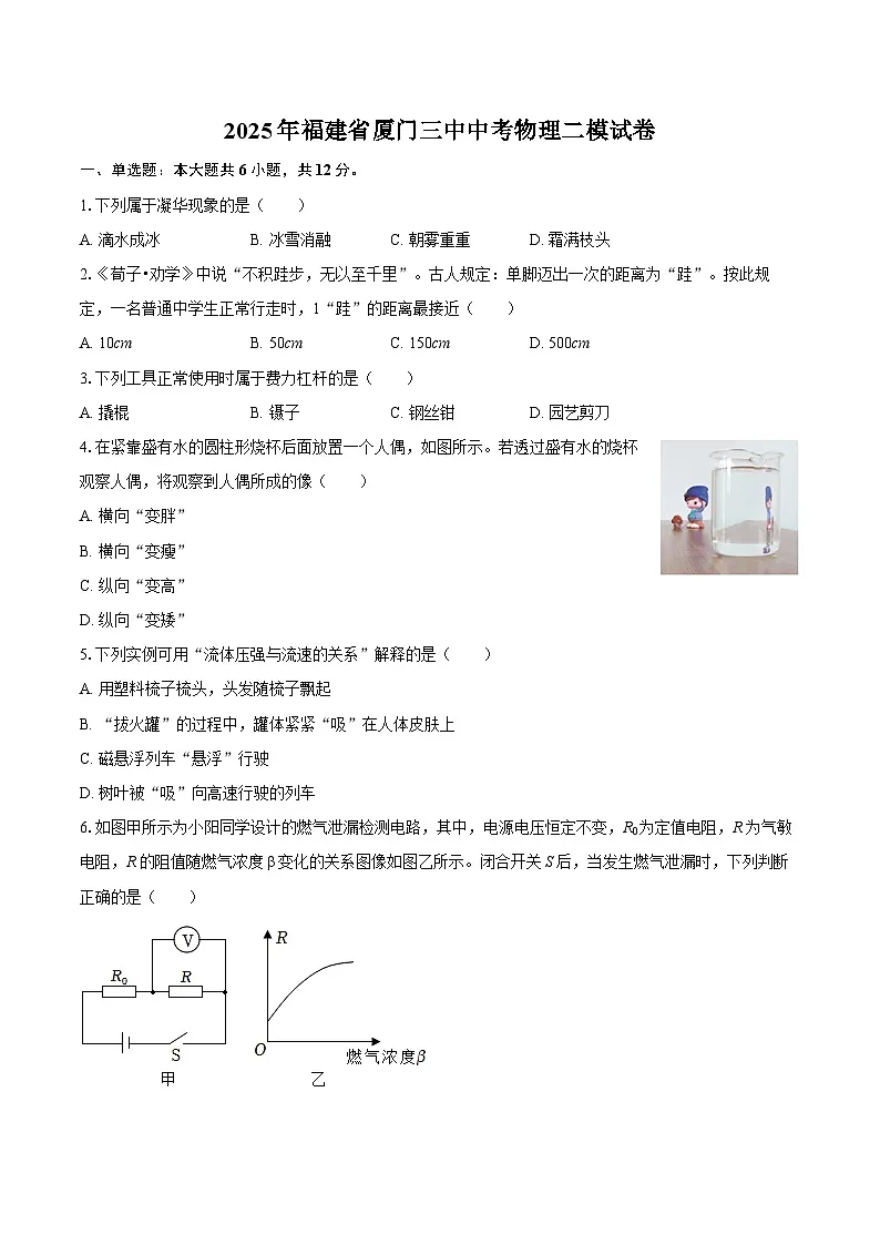 2025年福建省厦门三中中考物理二模试卷-自定义类型第1页