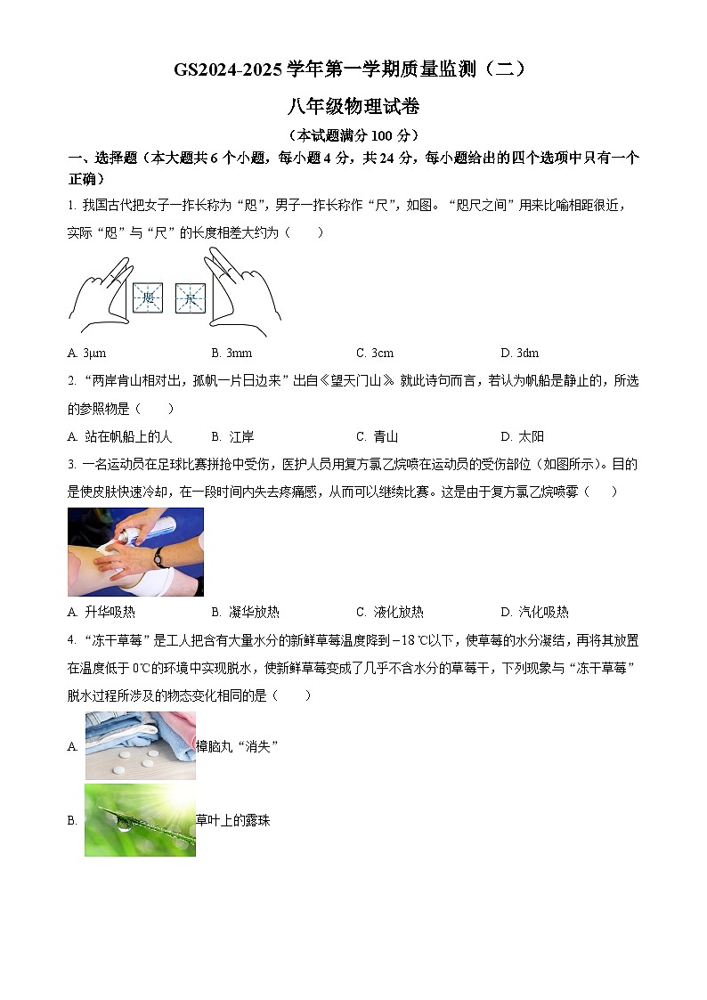 甘肃省陇南市礼县八年级上学期期中质量监测物理试题（二）（原卷版）-A4第1页