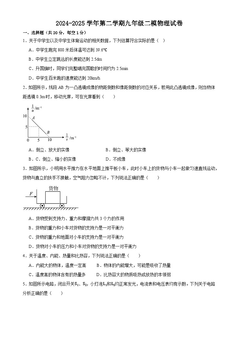 2025年甘肃省武威市凉州区武威十七中、十二中中考二模物理试题-A4第1页