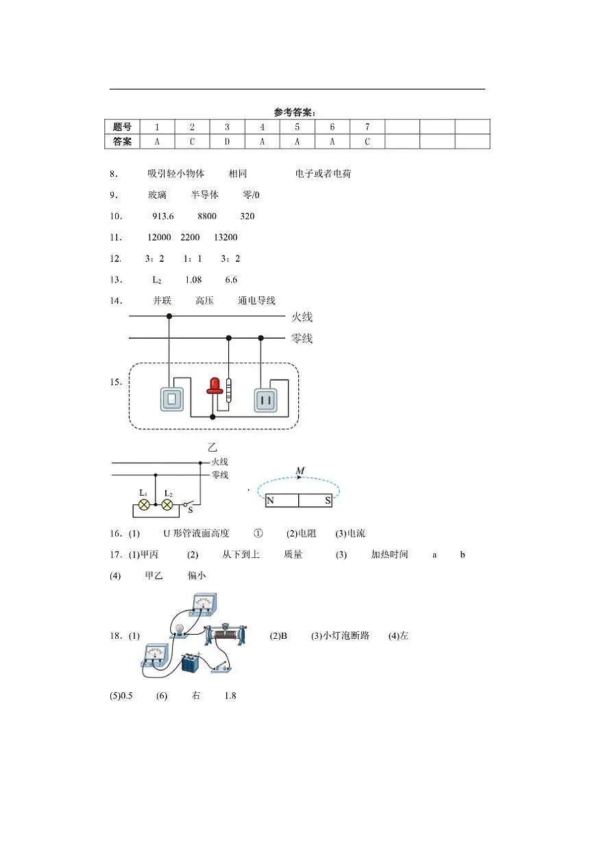 2024-2025学年广东省汕头市潮阳区多校联考九年级上学期第二次检测物理试卷（有答案）第1页