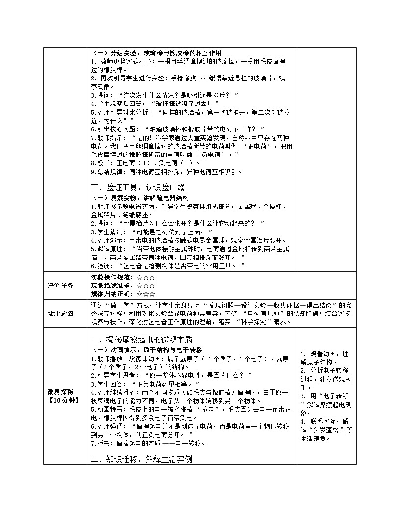 人教版（2024）初中物理九年级全册 15.1 两种电荷 教学设计第3页