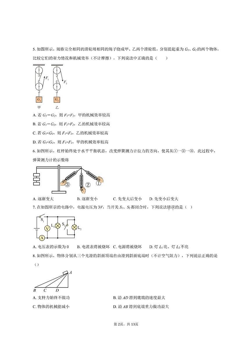 2024-2025学年江苏省南通市海门区东洲国际学校九年级（下）5月月考物理试卷（有答案）第2页
