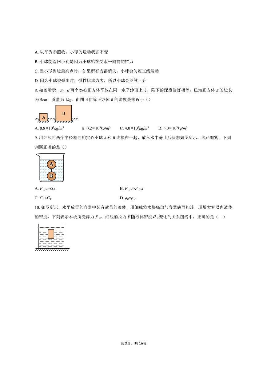 2024-2025学年江苏省苏州外国语学校八年级（下）5月月考物理试卷（有答案）第3页