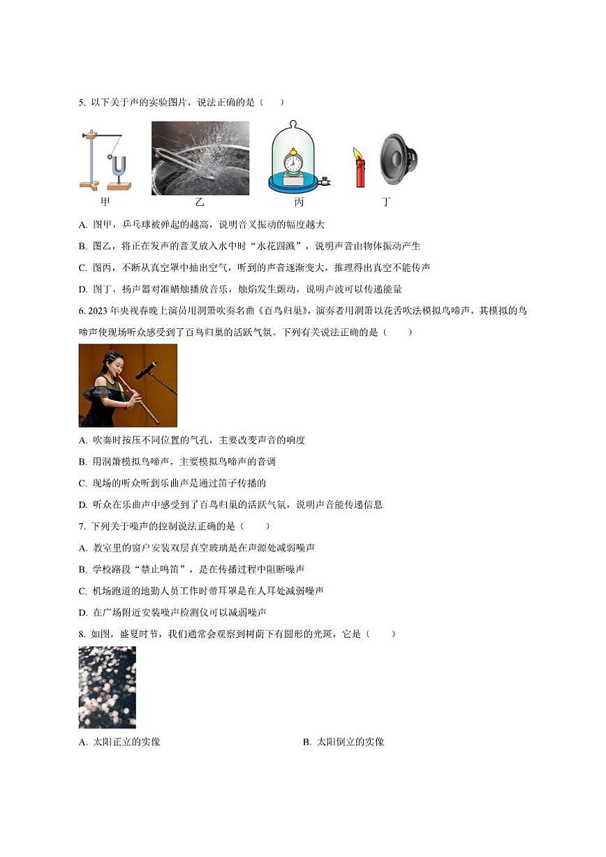 2025-2026学年四川省德阳市什邡中学八年级上学期期中考试物理试题（有答案）第2页