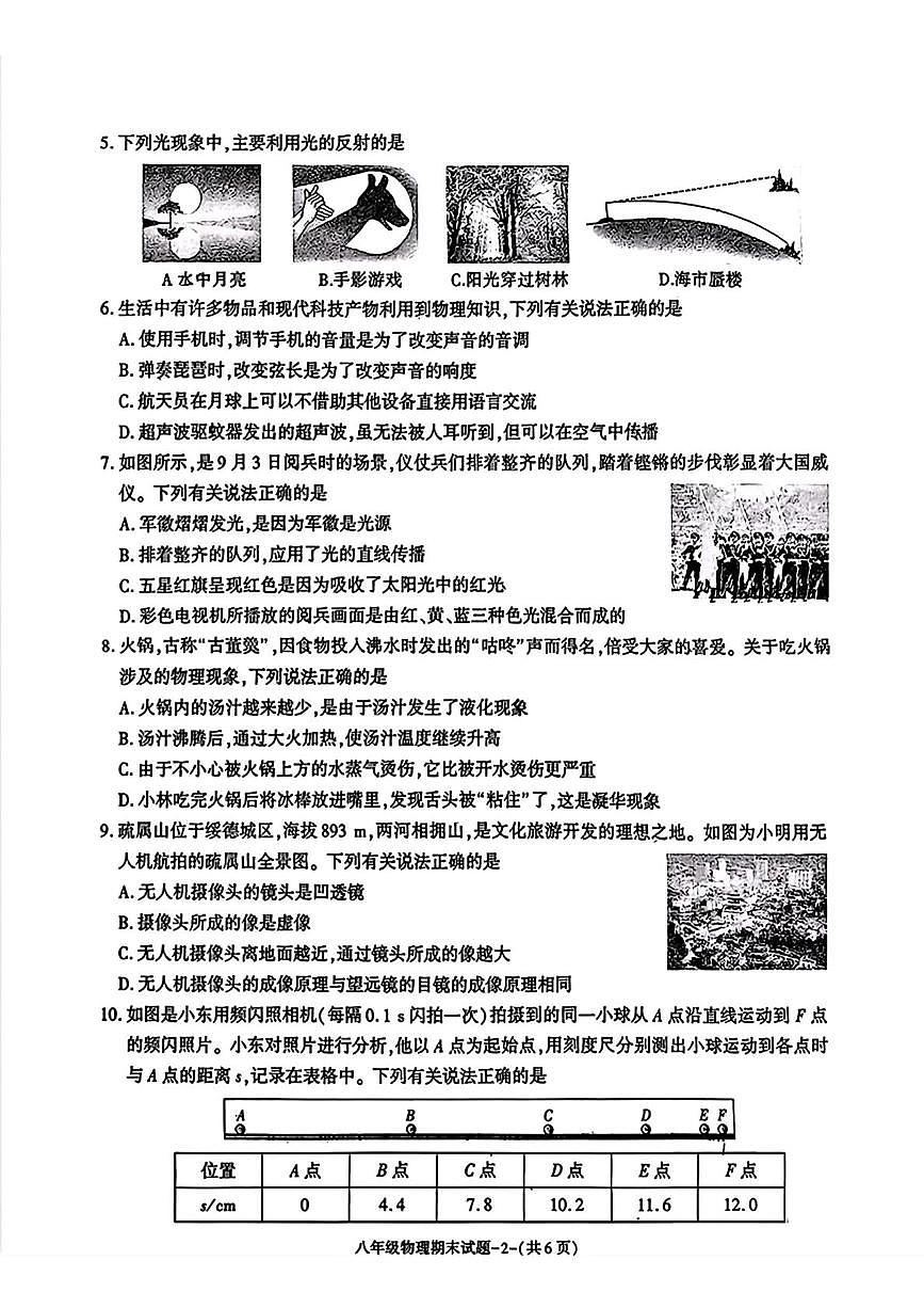 陕西省榆林市绥德县2025-2026学年八年级上学期期末考试物理试卷第2页