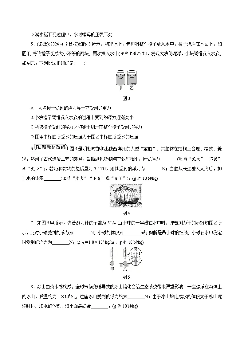 2026广西壮族自治区中考物理一轮复习优化训练-物体的浮沉条件及应用.（含答案）第2页