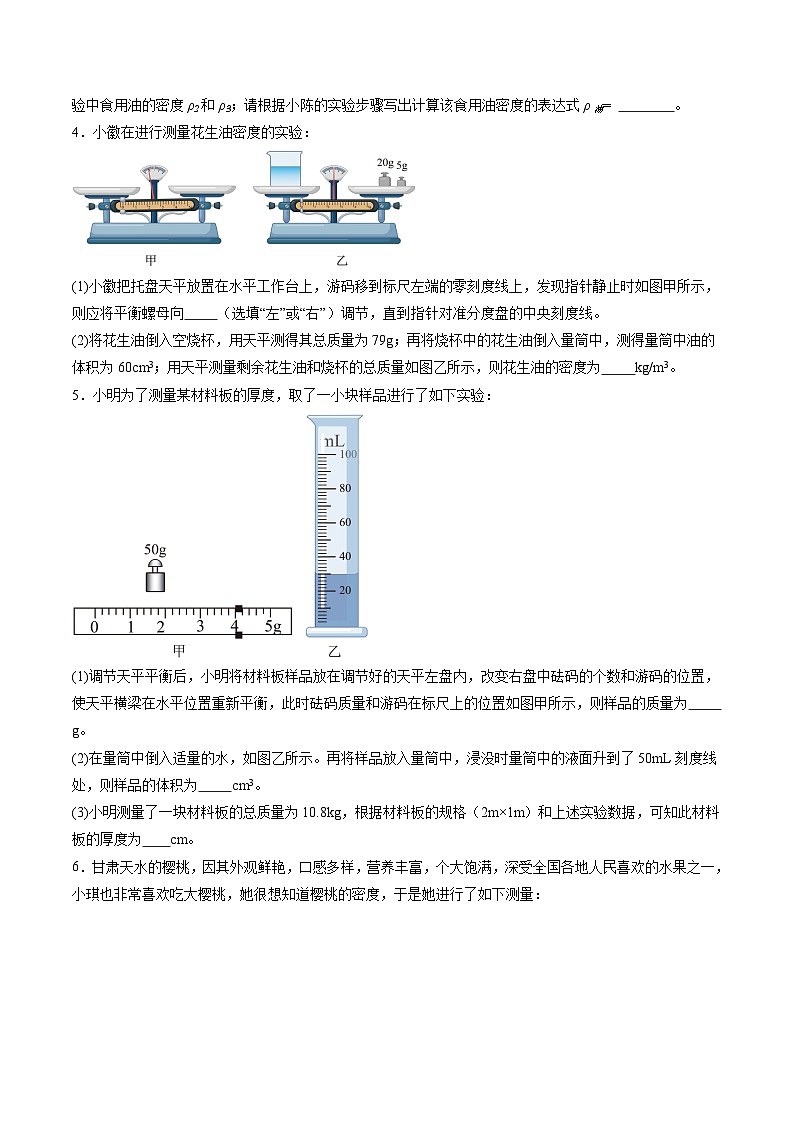 寒假作业10 密度实验专题（巩固培优）（原卷版）第3页