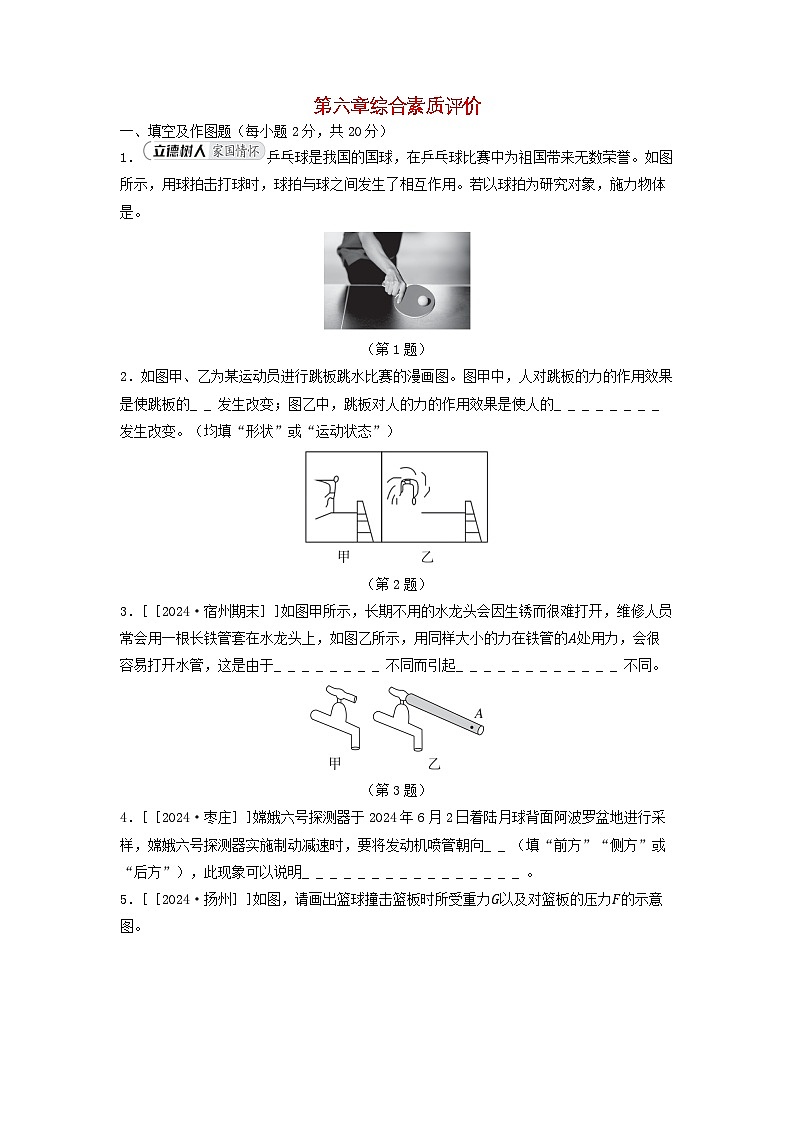 安徽省2025八年级物理上册第六章熟悉而陌生的力综合素质评价试卷及答案（沪科版）第1页