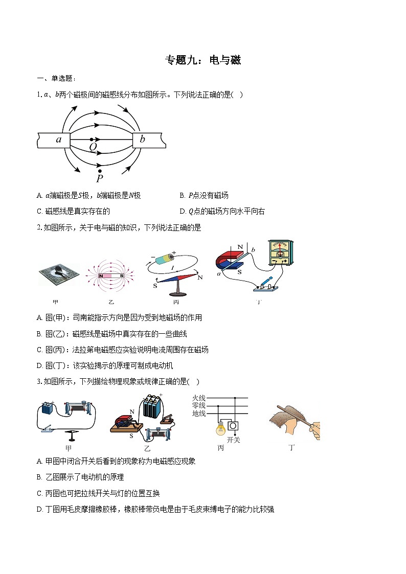 2025年江苏中考物理二轮复习 专题九：电与磁  练习（含答案+解析）第1页