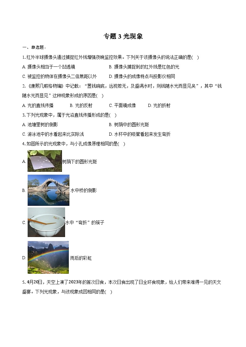 2025年山东物理中考第一轮专题复习  专题3 光现象练习  （含答案+解析）第1页
