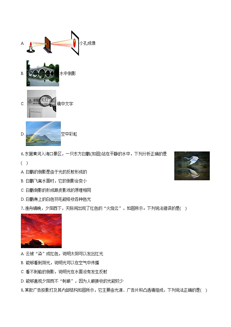 2025年山东物理中考第一轮专题复习 专题3 光现象练习 （含答案+解析）第2页