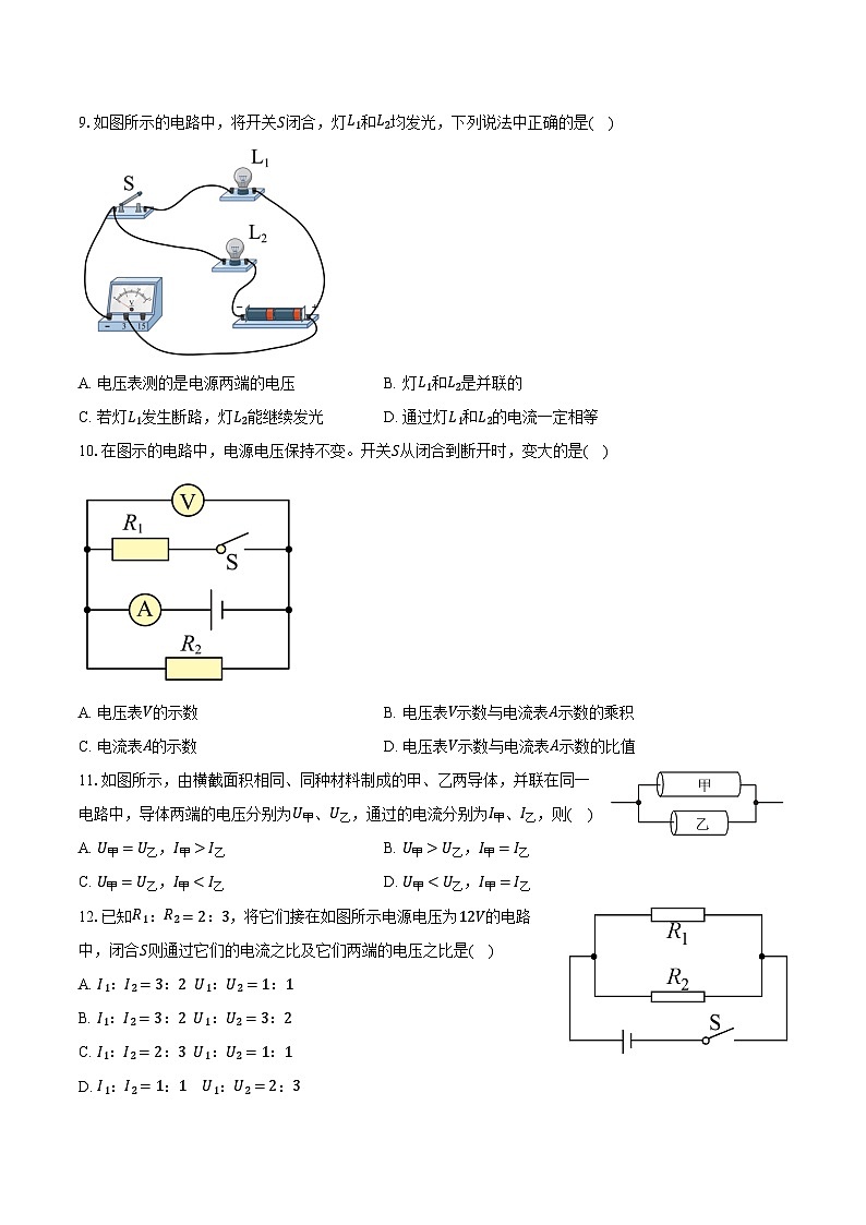 2025年上海中考物理二轮复习专题6： 电压 电阻  练习  （含答案+解析）第3页